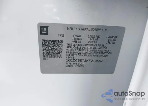 2019 Chevrolet Malibu 1Fl from USA, damaged, VIN 1G1ZC5ST3KF213567